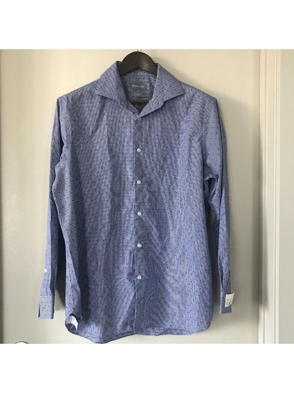 Michael Kors Mens Non-Iron Button Up Dress Shirt Blue / Red Size L